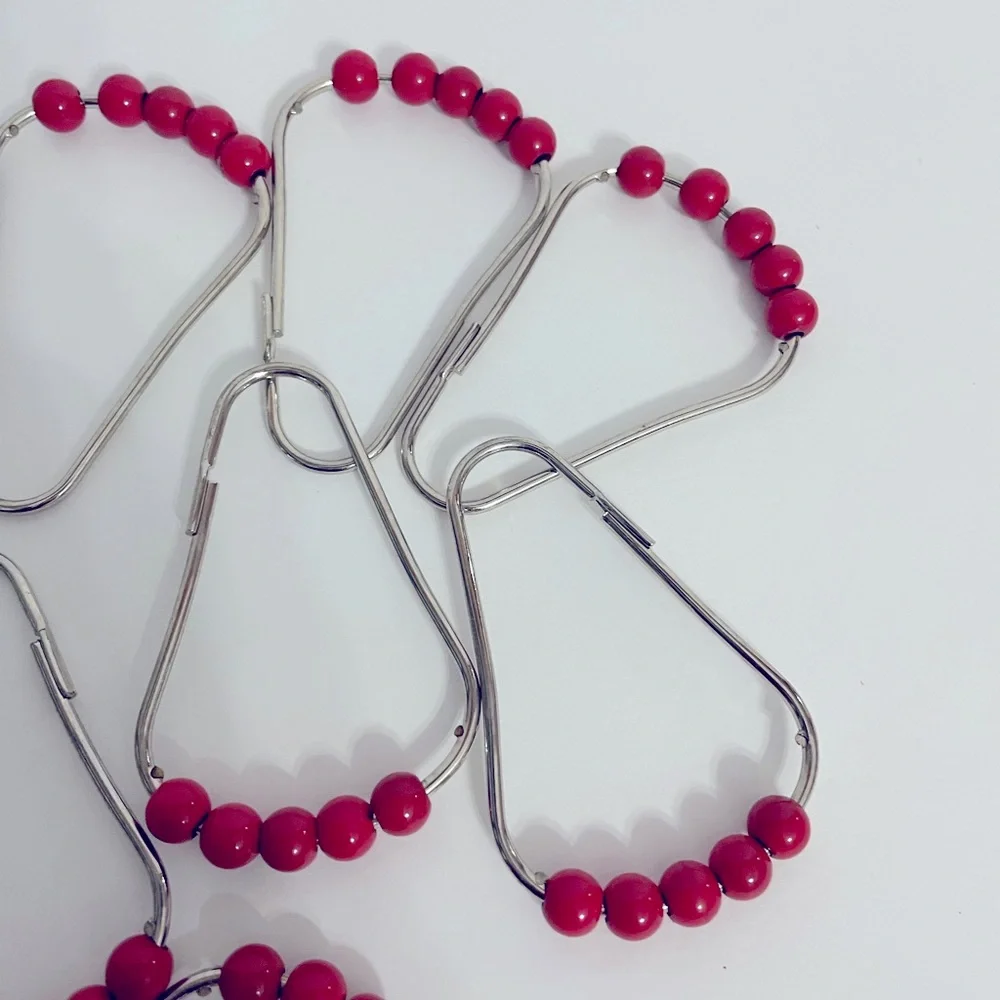 Red shower curtain hooks